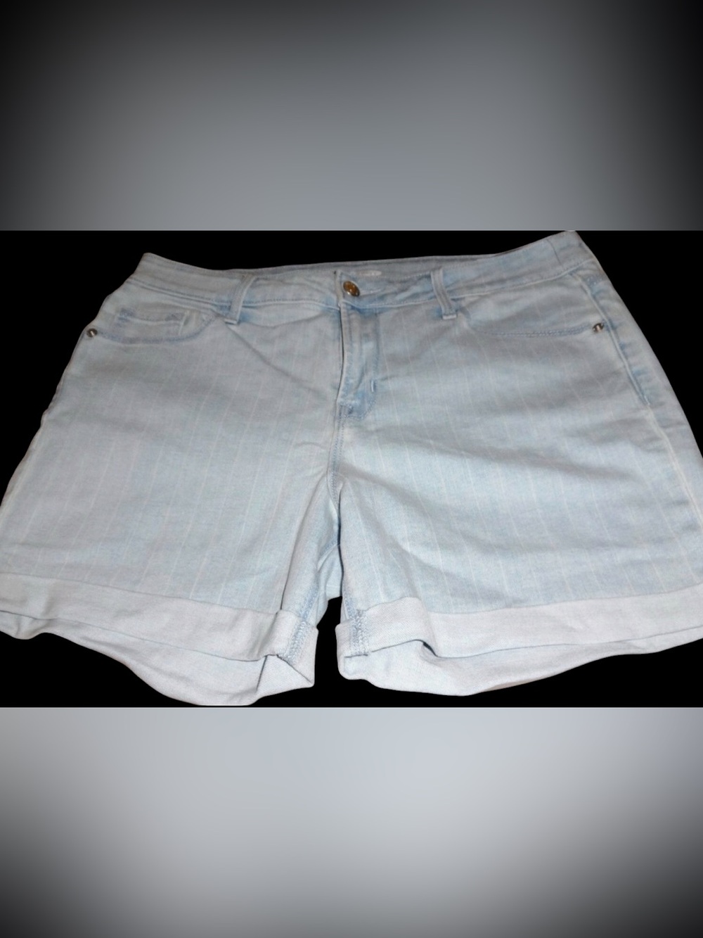 Old Navy ~ Light Blue Denim Shorts ~ Light White Stripes ~ Cuffed ~ 5 Pockets